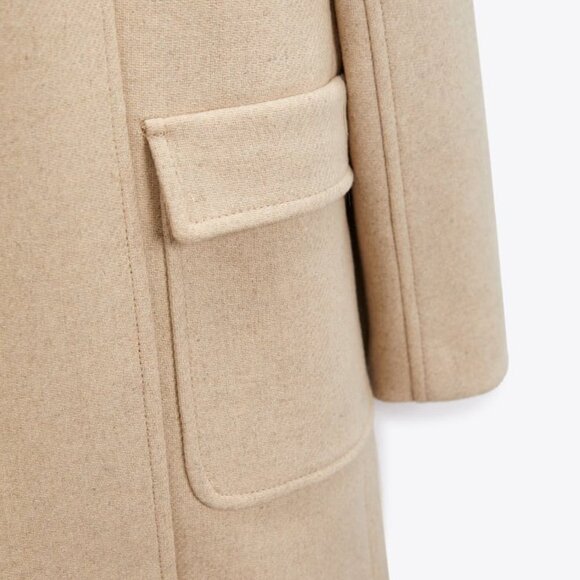 NEW Zara Women's WOOL BLEND Double-breasted Coat Sand - Picture 10 of 11
